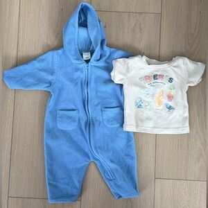 Blue Hooded Baby Onesie and Hogwarts T-Shirt (Size 0-3m)